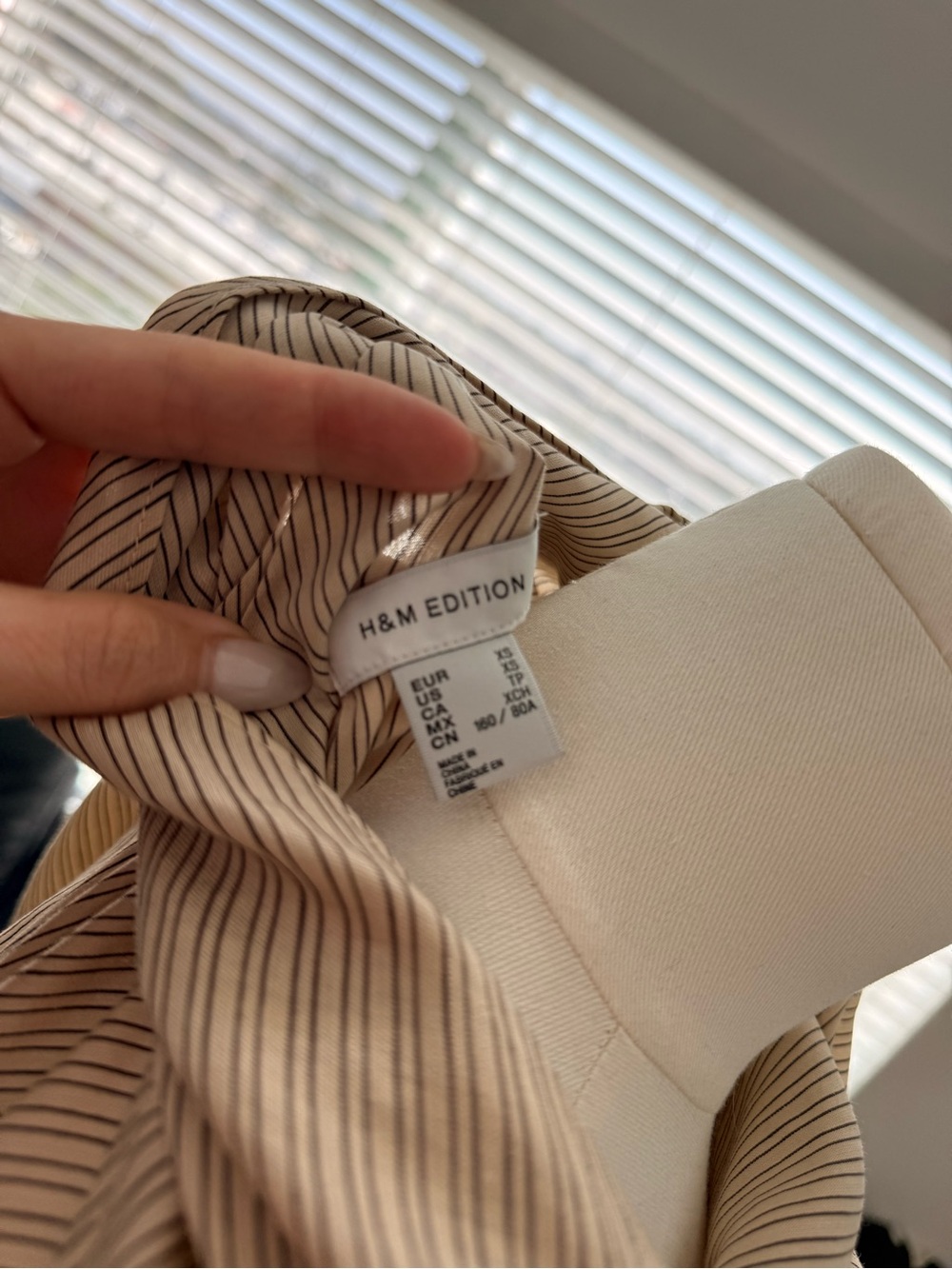 H&M Beige Striped Long-Sleeve Blouse with Scarf Detail - Picture 3 of 5